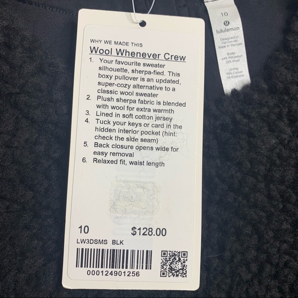 Lululemon Wool Whenever Crew NWT Black Size 10 - Picture 15 of 16